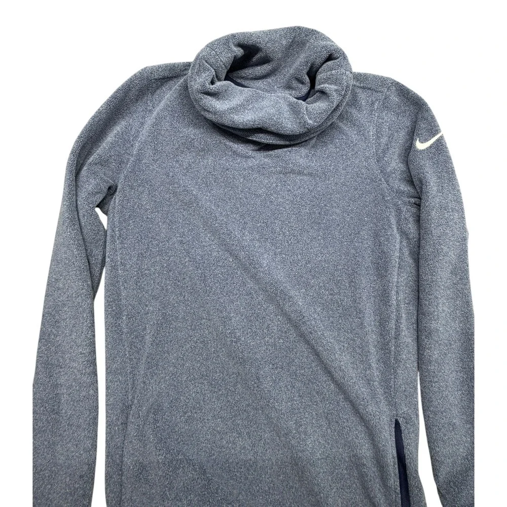 Nike Dri-FIT Cowl Neck Fleece Pullover Side Zip Top Heather Blue Womens Small